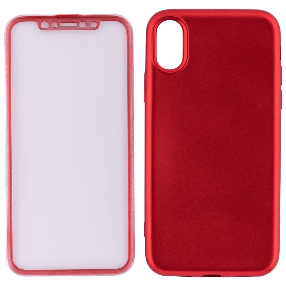 Husa Apple iPhone X Full Silicone 360 Rosu + Folie de protectie-5