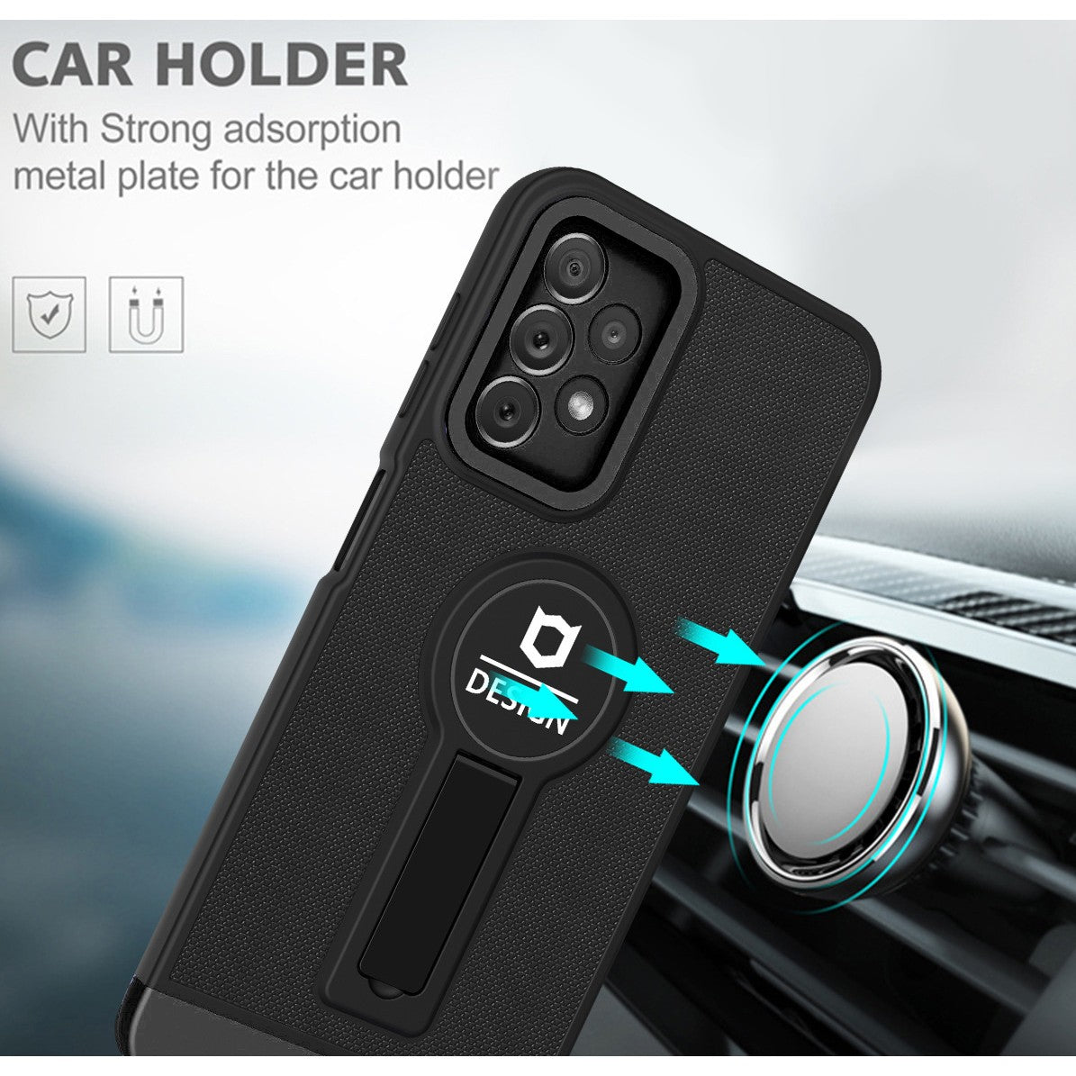 Husa Armor Design cu Stand pentru iPhone 13 Pro, Negru, Suport Auto Magnetic, Wireless Charge, Protectie Antisoc, Flippy-3