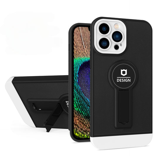 Husa Armor Design cu Stand pentru Apple iPhone 14 Plus (6.7) Negru/Alb, Suport Auto Magnetic, Protectie Antisoc, Flippy-1