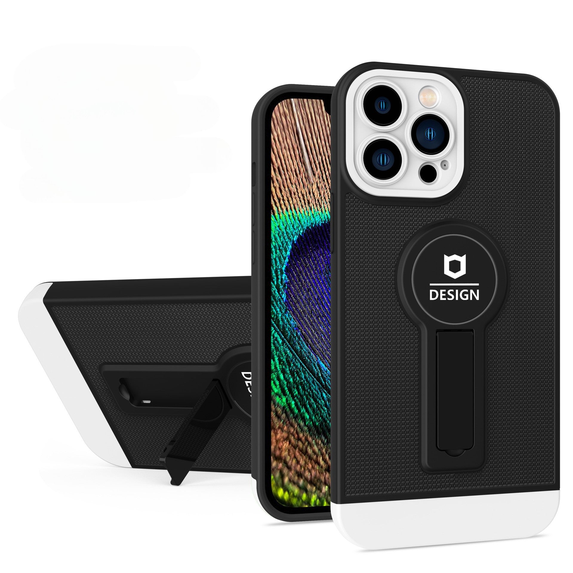 Husa Armor Design cu Stand pentru Apple iPhone 14 Pro Max Negru/Alb, Suport Auto Magnetic, Protectie Antisoc, Flippy-1