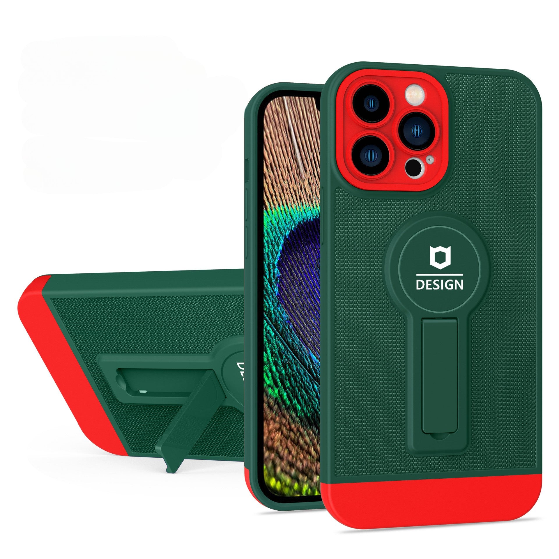 Husa Armor Design cu Stand pentru Apple iPhone 14 Pro Max Verde/Rosu, Suport Auto Magnetic, Protectie Antisoc, Flippy-1