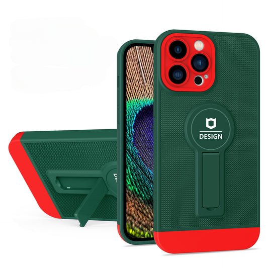 Husa Armor Design cu Stand pentru Apple iPhone 14 Pro Max Verde/Rosu, Suport Auto Magnetic, Protectie Antisoc, Flippy-0