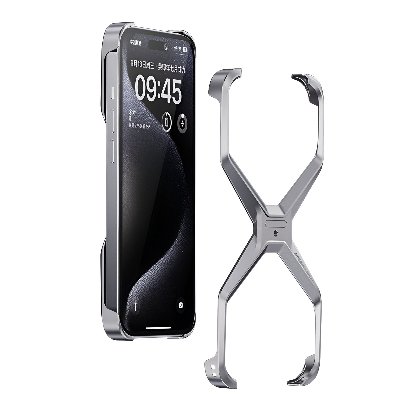 Husa Armor X Compatibila cu iPhone 15 Pro Max, Flippy, Aliaj de Aluminiu, Antisoc, Antizgarieturi, Impermeabila, Margini cu 2 Straturi, Aderent, Montare Usoara, Surubelnita Inclusa, Gri Metalizat-0