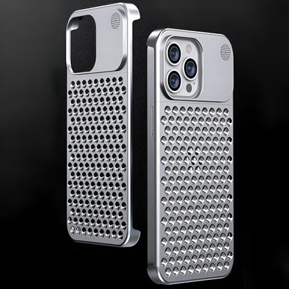 Husa Aromaterapia Compatibila cu iPhone 15 Pro, Flippy, Antisoc, Antizgariere, Protectie Camera si Supraincalzire, din Aliaj de Aluminiu, Argintiu-2