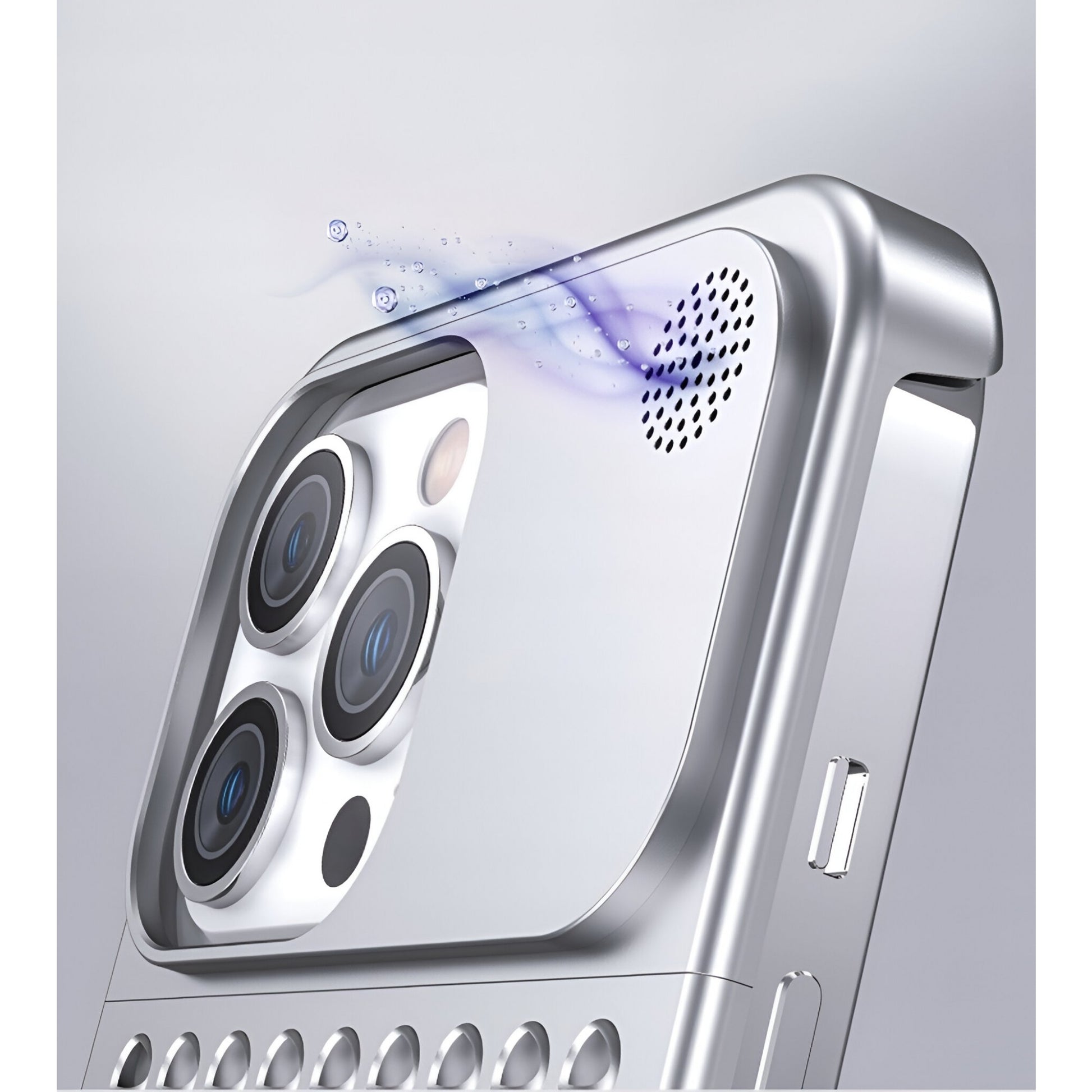 Husa Aromaterapia Compatibila cu iPhone 15 Pro, Flippy, Antisoc, Antizgariere, Protectie Camera si Supraincalzire, din Aliaj de Aluminiu, Argintiu-5