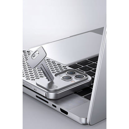 Husa Aromaterapia Compatibila cu iPhone 15 Pro, Flippy, Antisoc, Antizgariere, Protectie Camera si Supraincalzire, din Aliaj de Aluminiu, Argintiu-7