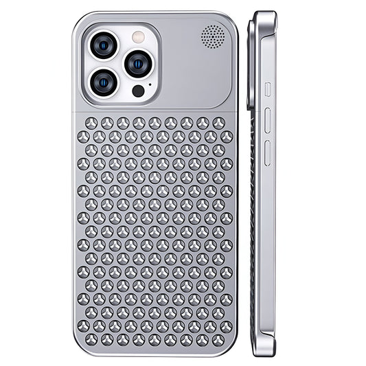 Husa Aromaterapia Compatibila cu iPhone 15 Pro, Flippy, Antisoc, Antizgariere, Protectie Camera si Supraincalzire, din Aliaj de Aluminiu, Argintiu-0
