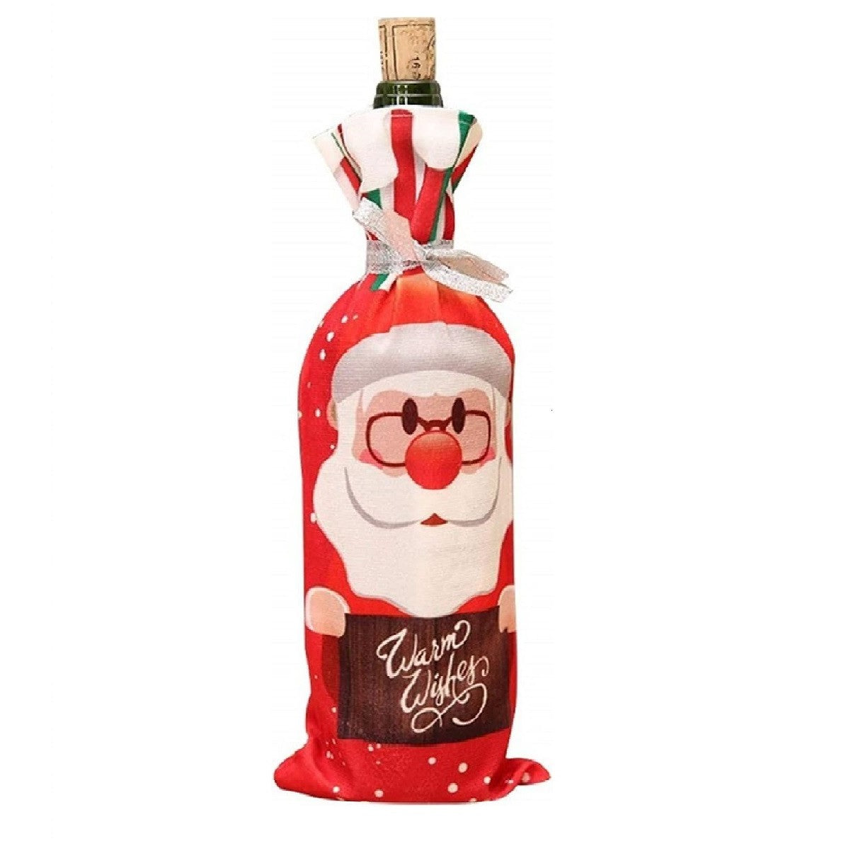 Husa Craciun pentru sticla de vin Flippy, tema Mos Craciun, material textil, 34 cm, multicolor-0