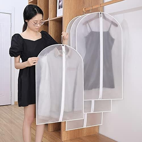 Husa de Depozitare cu Fermoar, Flippy, pentru Haine, de Protectie, pentru Voiaj, Netesut, Rezistent la Praf, 60x80 cm, Transparent-Alb-4