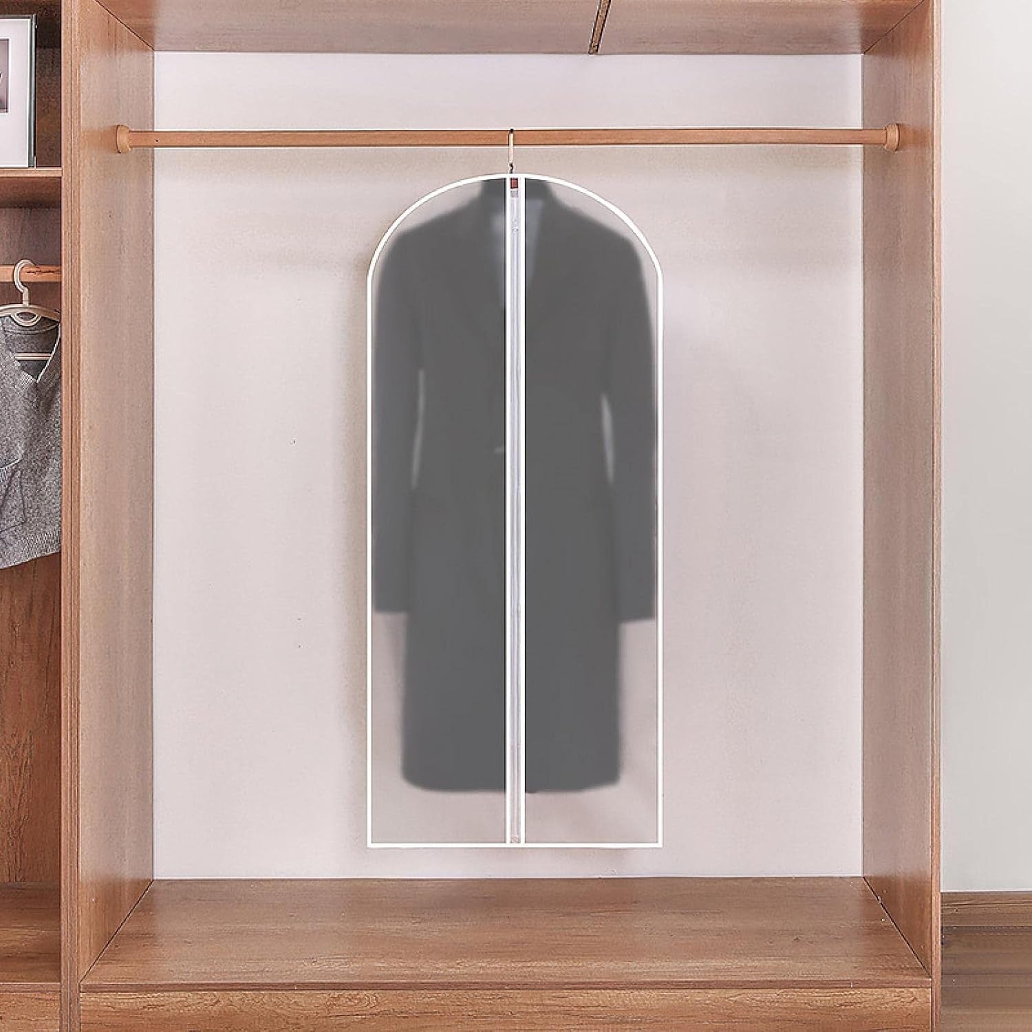 Husa de Depozitare cu Fermoar, Flippy, pentru Haine, de Protectie, pentru Voiaj, Netesut, Rezistent la Praf, 60x140 cm, Transparent-Alb-4