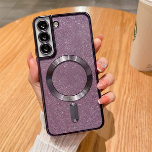 Husa de Protectie 2 in 1, Flippy, pentru Samsung Galaxy S21FE, Glitter Chrome Magsafe, din TPU, Magnetica, cu Protectie Lentila, Mov-0