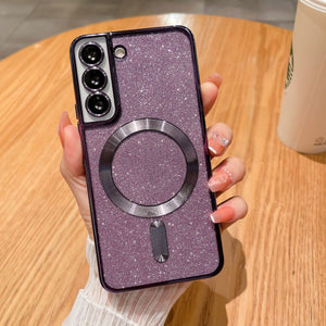 Husa de Protectie 2 in 1, Flippy, pentru Samsung Galaxy S23, Glitter Chrome Magsafe, din TPU, Magnetica, cu Protectie Lentila, Mov-0