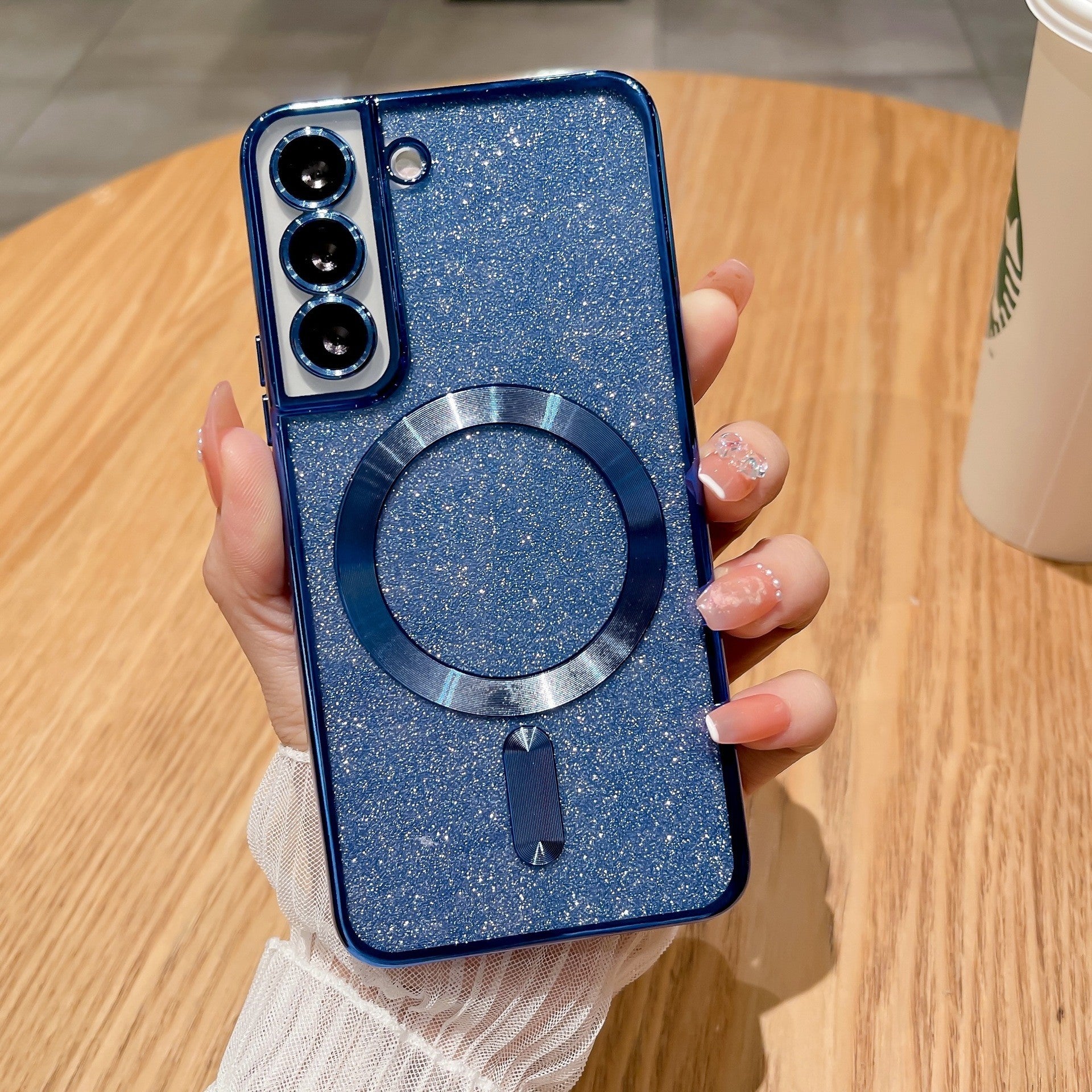 Husa de Protectie 2 in 1, Flippy, pentru Samsung Galaxy S24, Glitter Chrome Magsafe, din TPU, Magnetica, cu Protectie Lentila, Albastru Marin-0