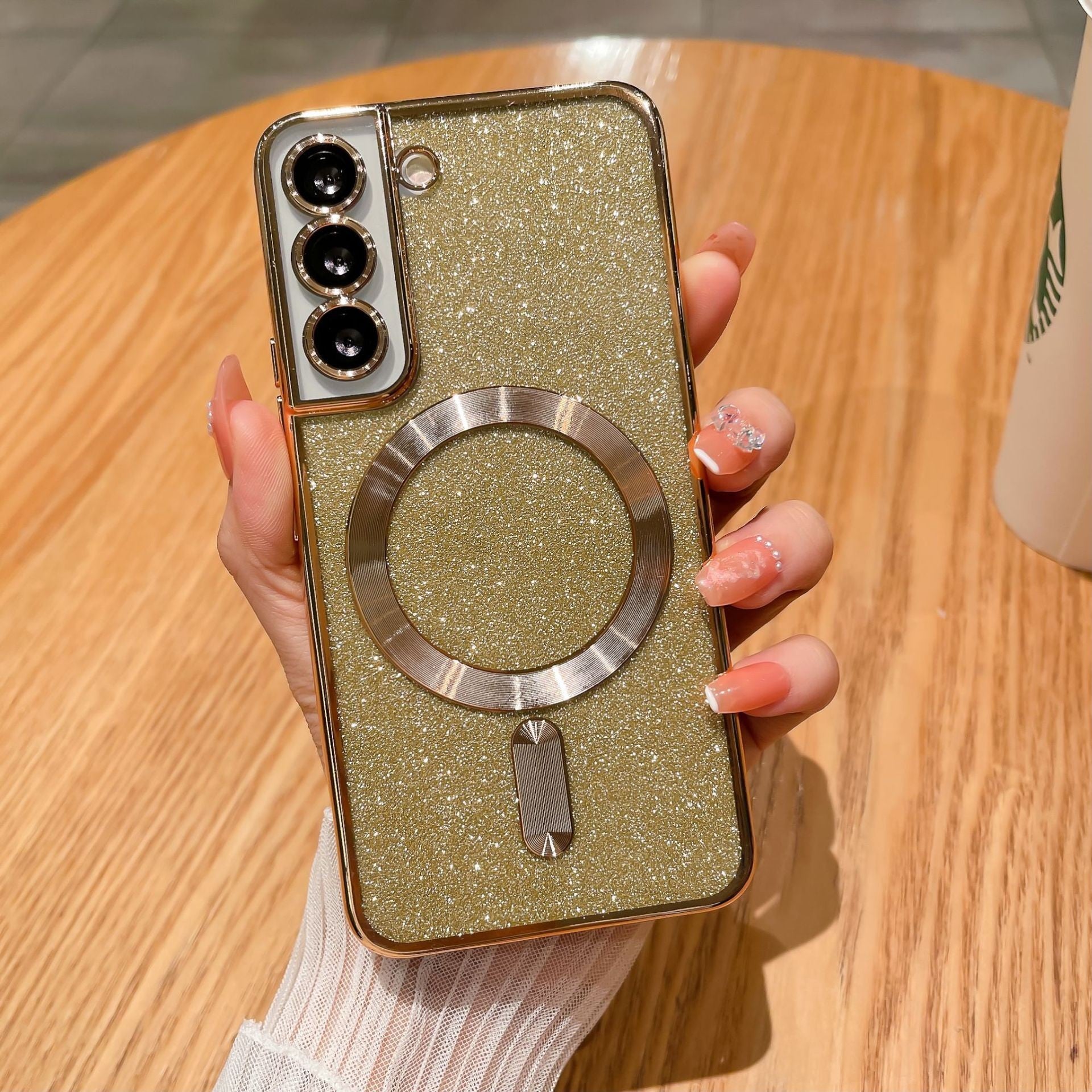 Husa de Protectie 2 in 1, Flippy, pentru Samsung Galaxy S24, Glitter Chrome Magsafe, din TPU, Magnetica, cu Protectie Lentila, Auriu-0