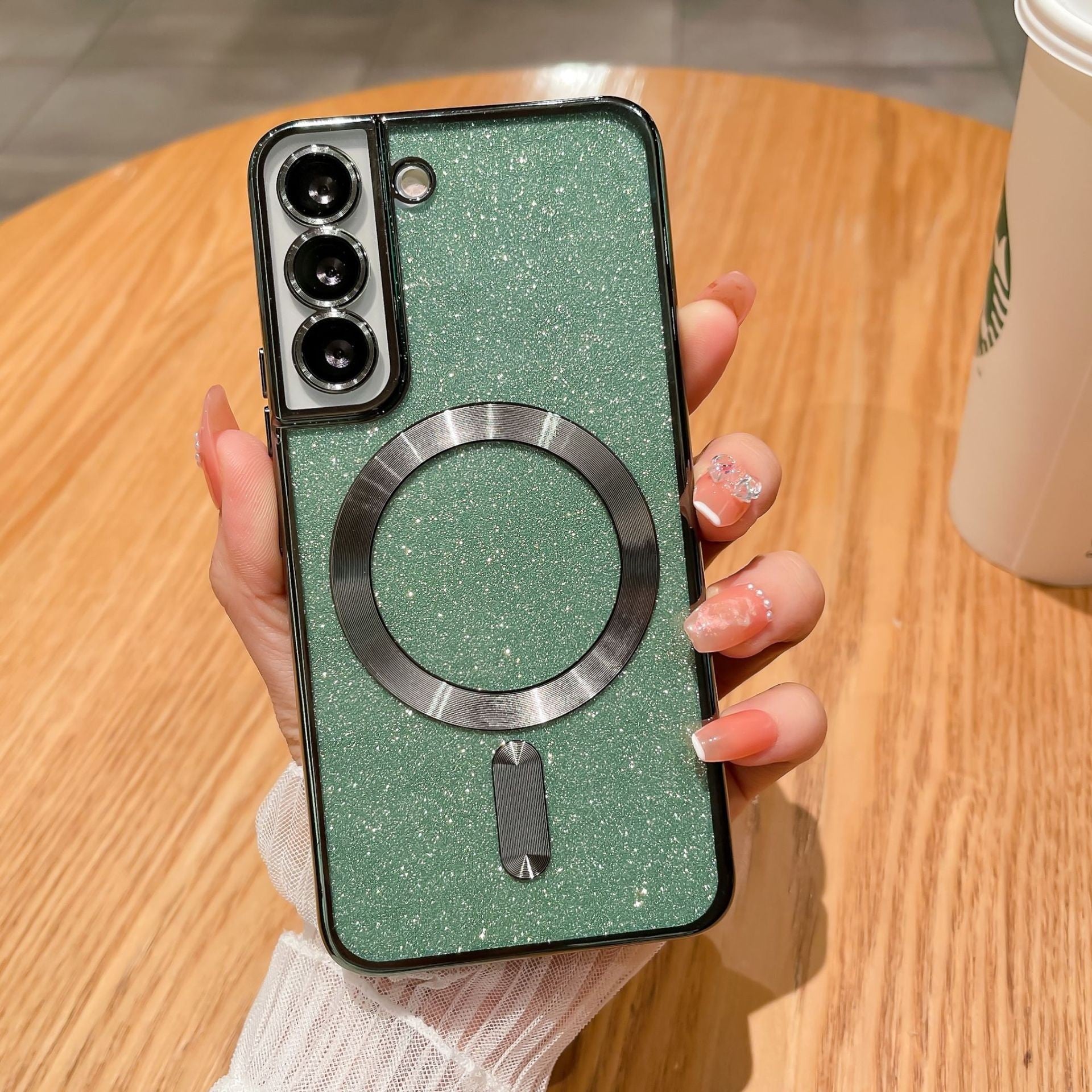 Husa de Protectie 2 in 1, Flippy, pentru Samsung Galaxy S24+, Glitter Chrome Magsafe, din TPU, Magnetica, cu Protectie Lentila, Verde-0