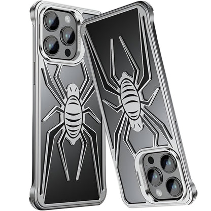 Husa de Protectie Compatibila iPhone 15 Pro, cu Suport Metalic pentru Camera, Armor Protective Series, Flippy, Antisoc, Protectie de Metal pe Margini, Model Paianjen, Negru Gri-2