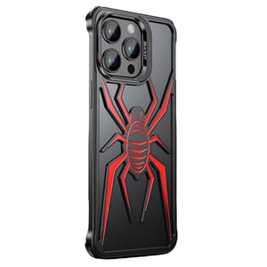 Husa de Protectie Compatibila iPhone 15 Pro, cu Suport Metalic pentru Camera, Armor Protective Series, Flippy, Antisoc, Protectie de Metal pe Margini, Model Paianjen, Negru Rosu-0