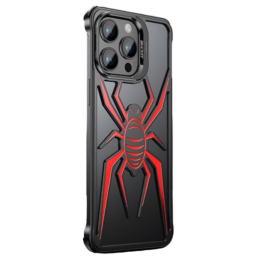 Husa de Protectie Compatibila iPhone 15 Pro, cu Suport Metalic pentru Camera, Armor Protective Series, Flippy, Antisoc, Protectie de Metal pe Margini, Model Paianjen, Negru Rosu-0