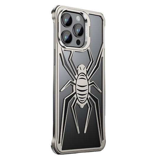 Husa de Protectie Compatibila iPhone 15 Pro, cu Suport Metalic pentru Camera, Armor Protective Series, Flippy, Antisoc, Protectie de Metal pe Margini, Model Paianjen, Negru Gri-0