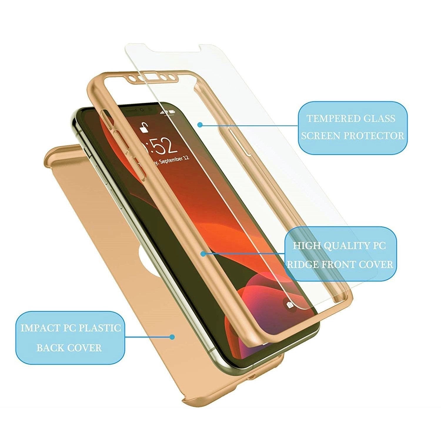 Husa de protectie Flippy compatibila cu Apple iPhone 12/12 Pro Full Cover 360 Auriu + Folie de protectie-2