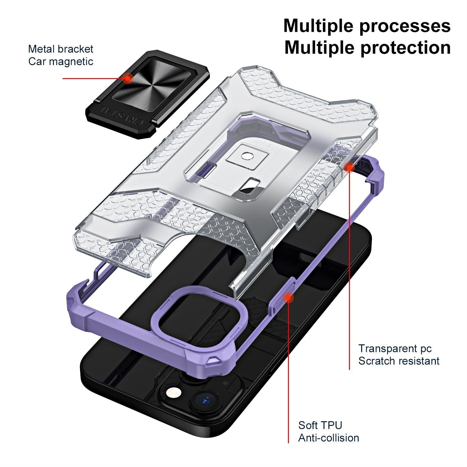 Husa de protectie Flippy compatibila cu Apple iPhone 13 Acrylic Armor cu suport Mov-2