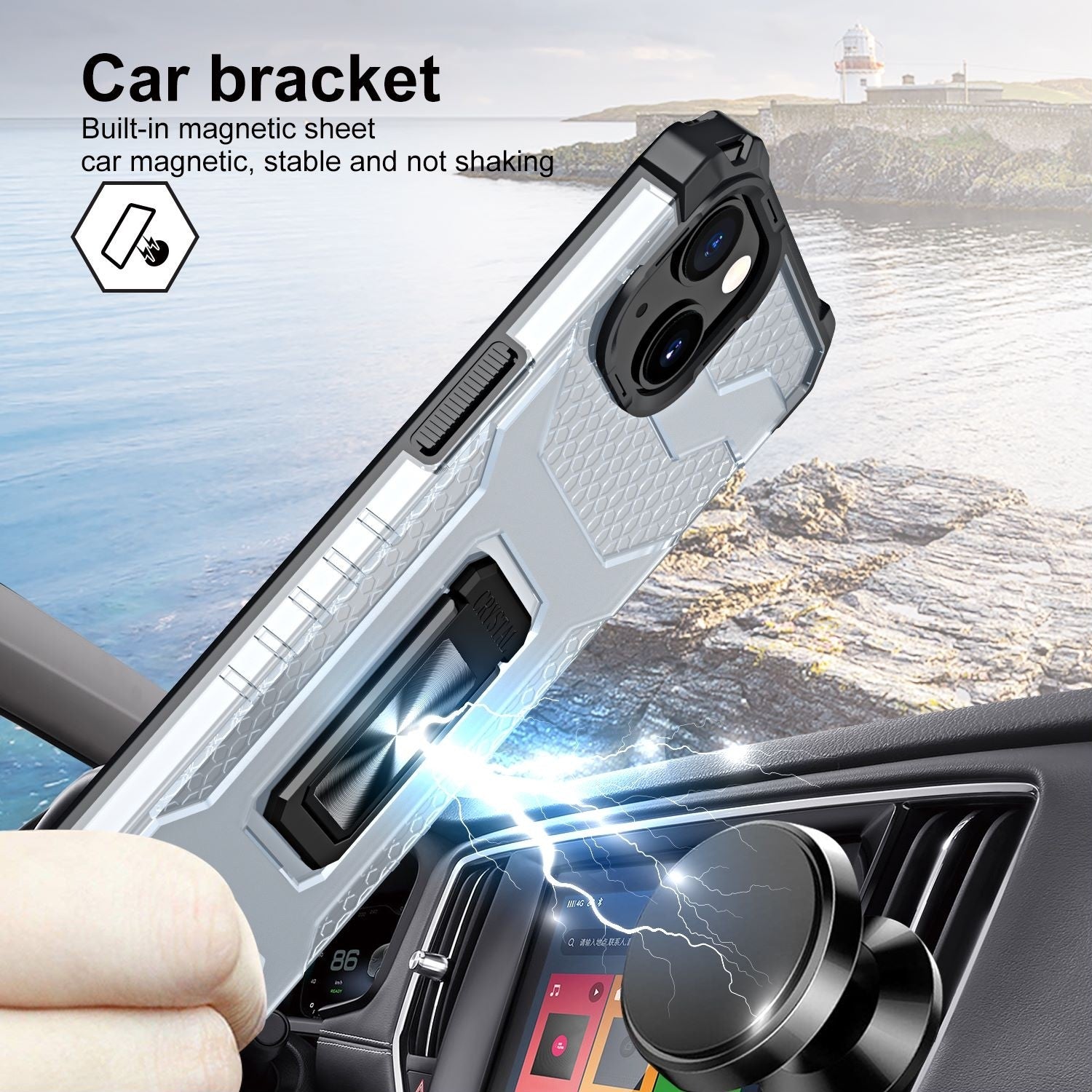 Husa de protectie Flippy compatibila cu Apple iPhone 13 Acrylic Armor cu suport Negru-2