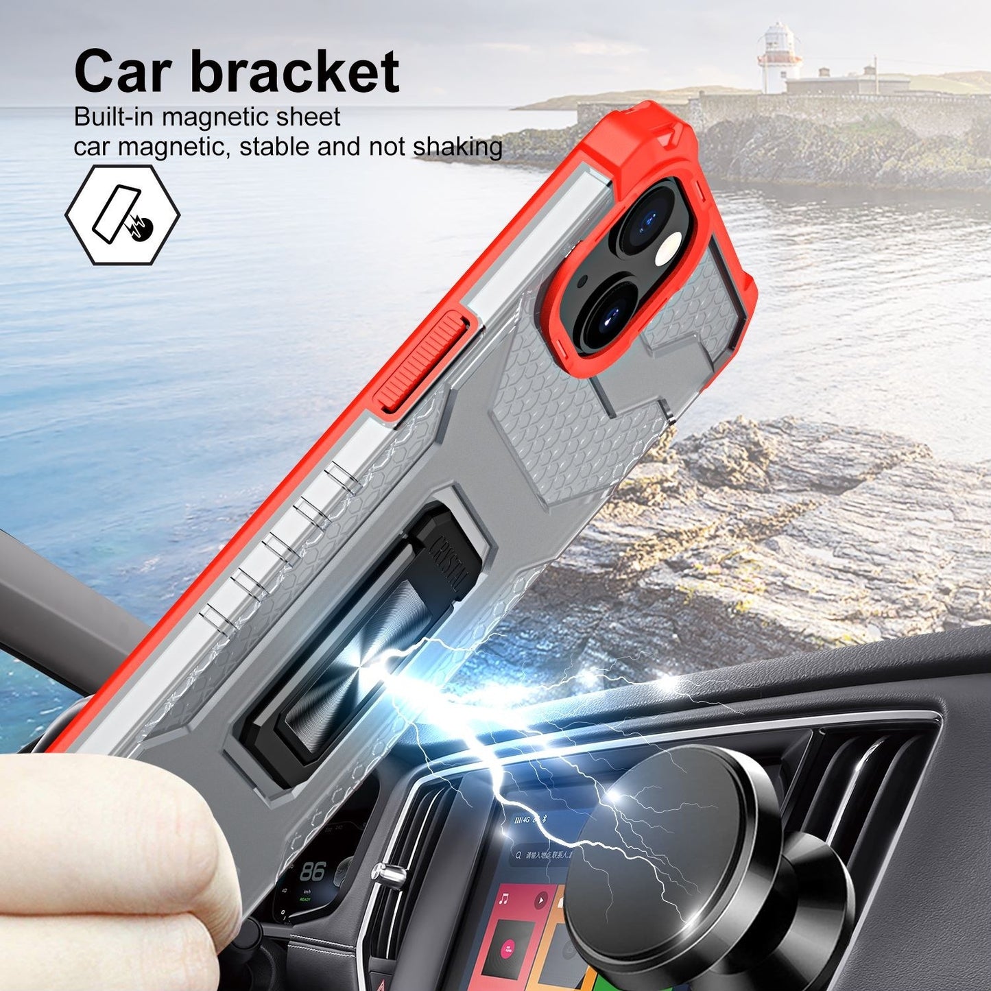 Husa de protectie Flippy compatibila cu Apple iPhone 13 Acrylic Armor cu suport Rosu-2