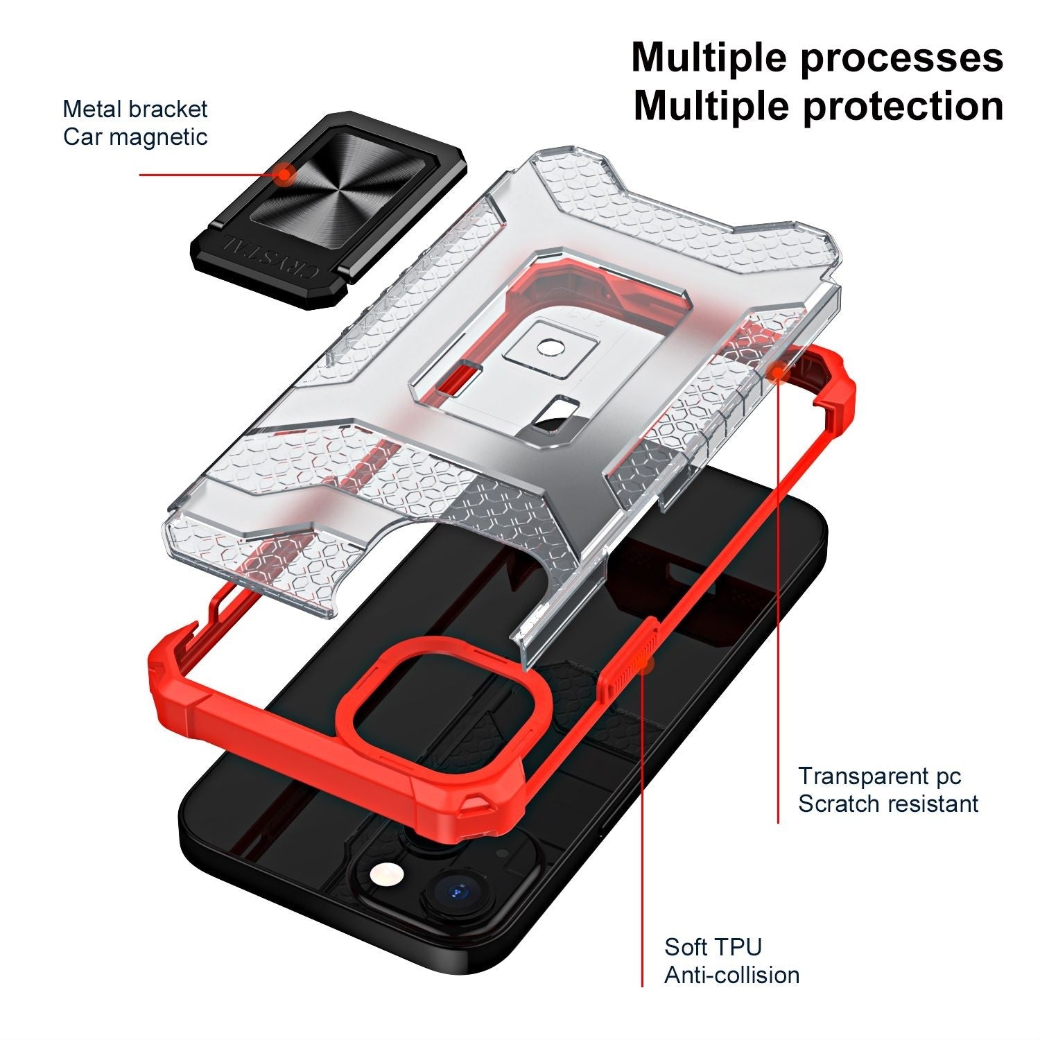 Husa de protectie Flippy compatibila cu Apple iPhone 13 Acrylic Armor cu suport Rosu-5