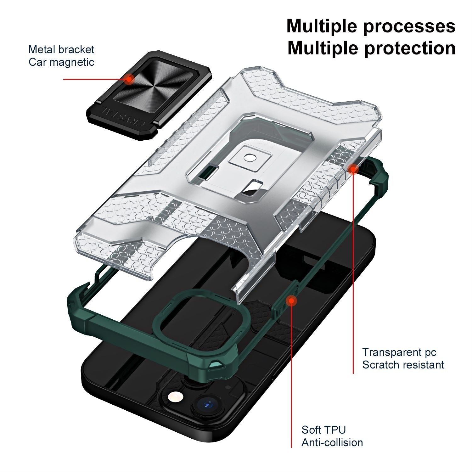 Husa de protectie Flippy compatibila cu Apple iPhone 13 Acrylic Armor cu suport Verde Inchis-1