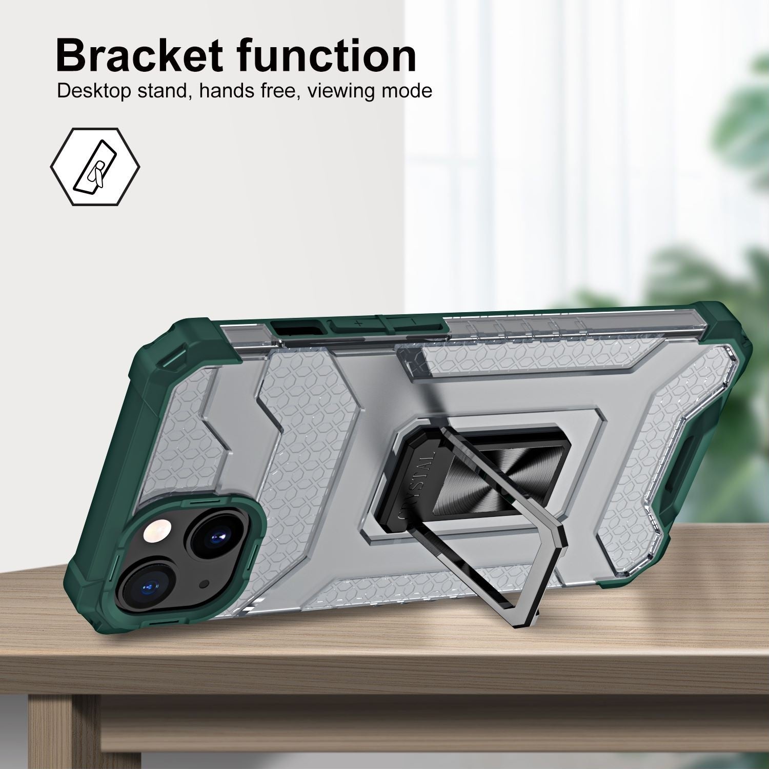 Husa de protectie Flippy compatibila cu Apple iPhone 13 Acrylic Armor cu suport Verde Inchis-2