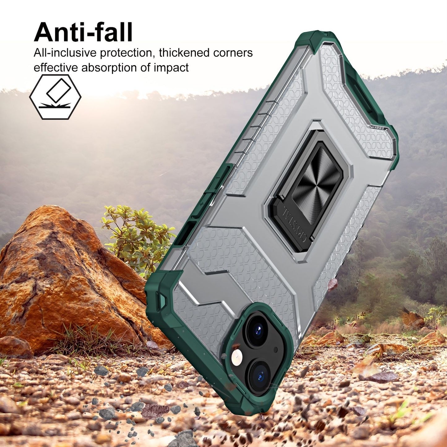 Husa de protectie Flippy compatibila cu Apple iPhone 13 Acrylic Armor cu suport Verde Inchis-3