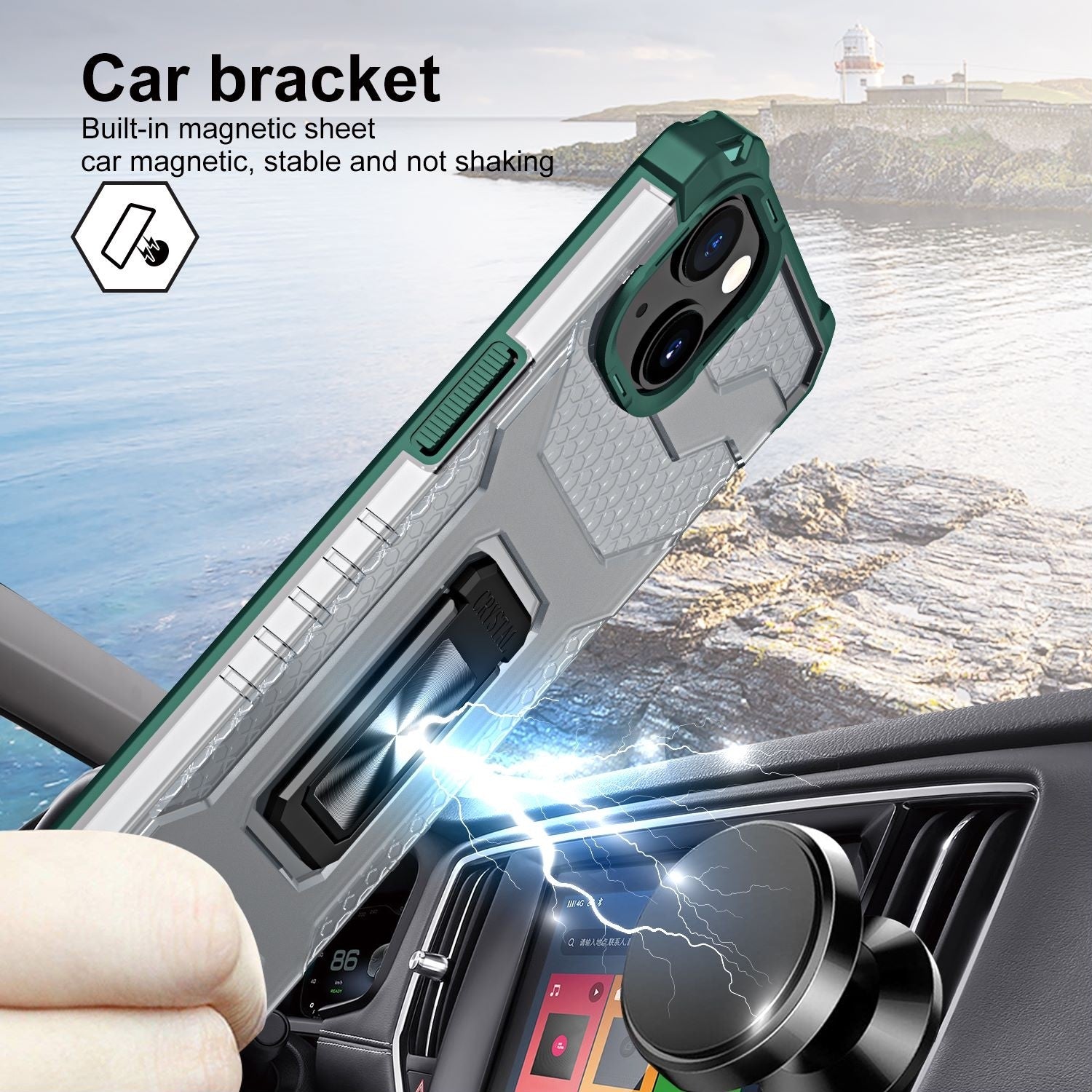 Husa de protectie Flippy compatibila cu Apple iPhone 13 Acrylic Armor cu suport Verde Inchis-4