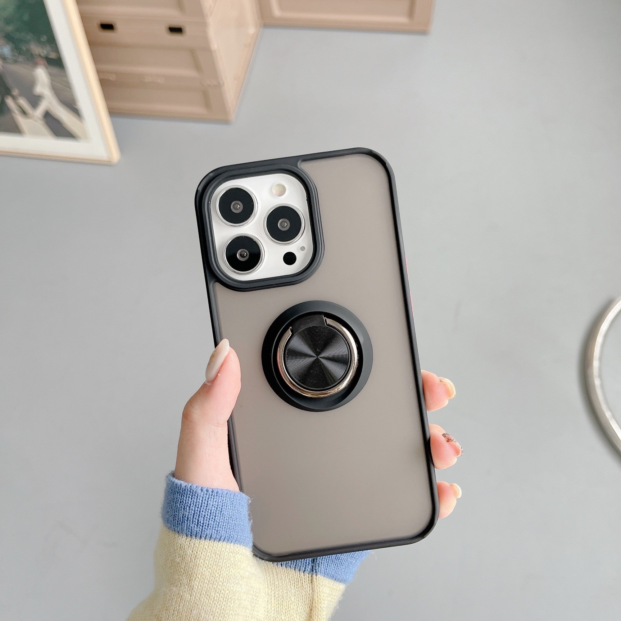Husa de protectie Flippy compatibila cu Apple iPhone 13,Defender cu prindere inel,Negru-1