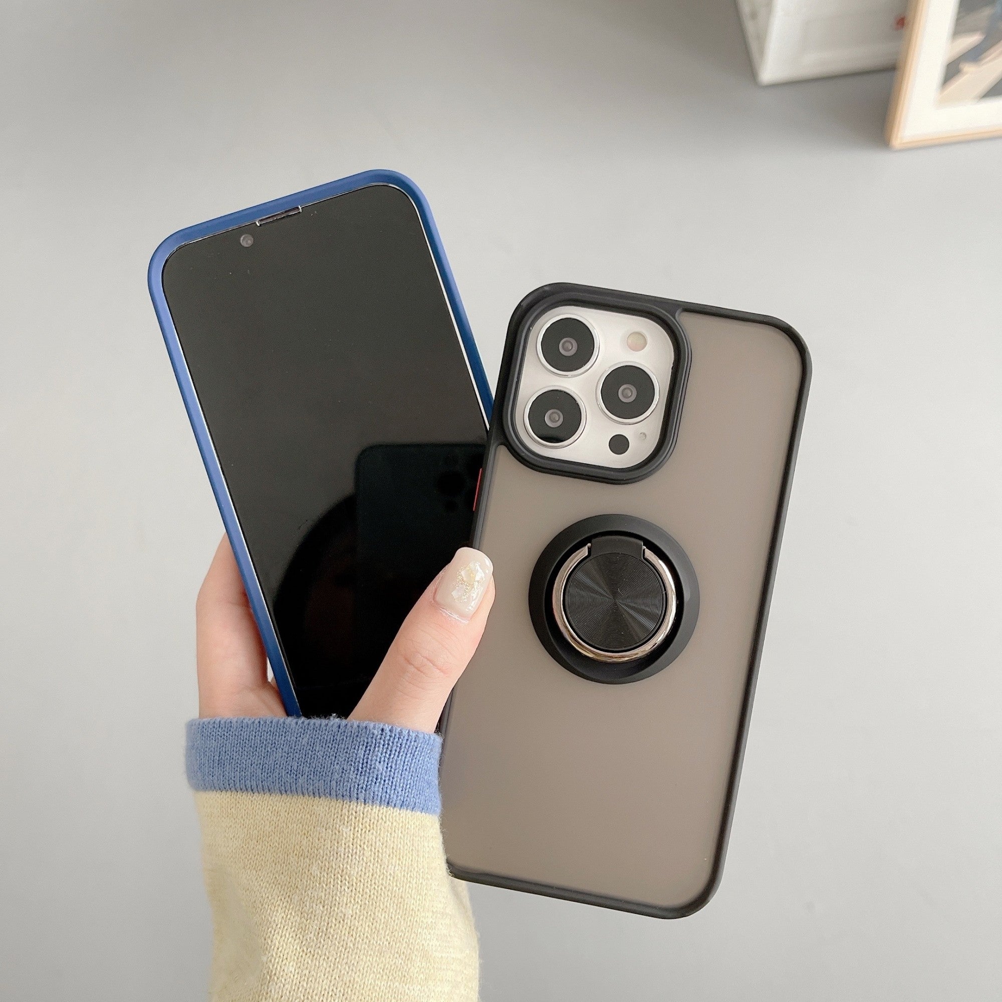 Husa de protectie Flippy compatibila cu Apple iPhone 13,Defender cu prindere inel,Negru-3