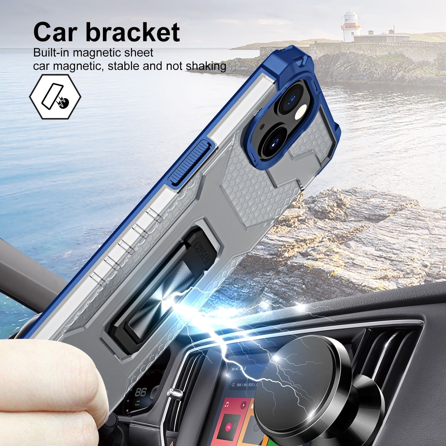 Husa de protectie Flippy compatibila cu Apple iPhone 13 Mini Acrylic Armor cu suport Albastru-2