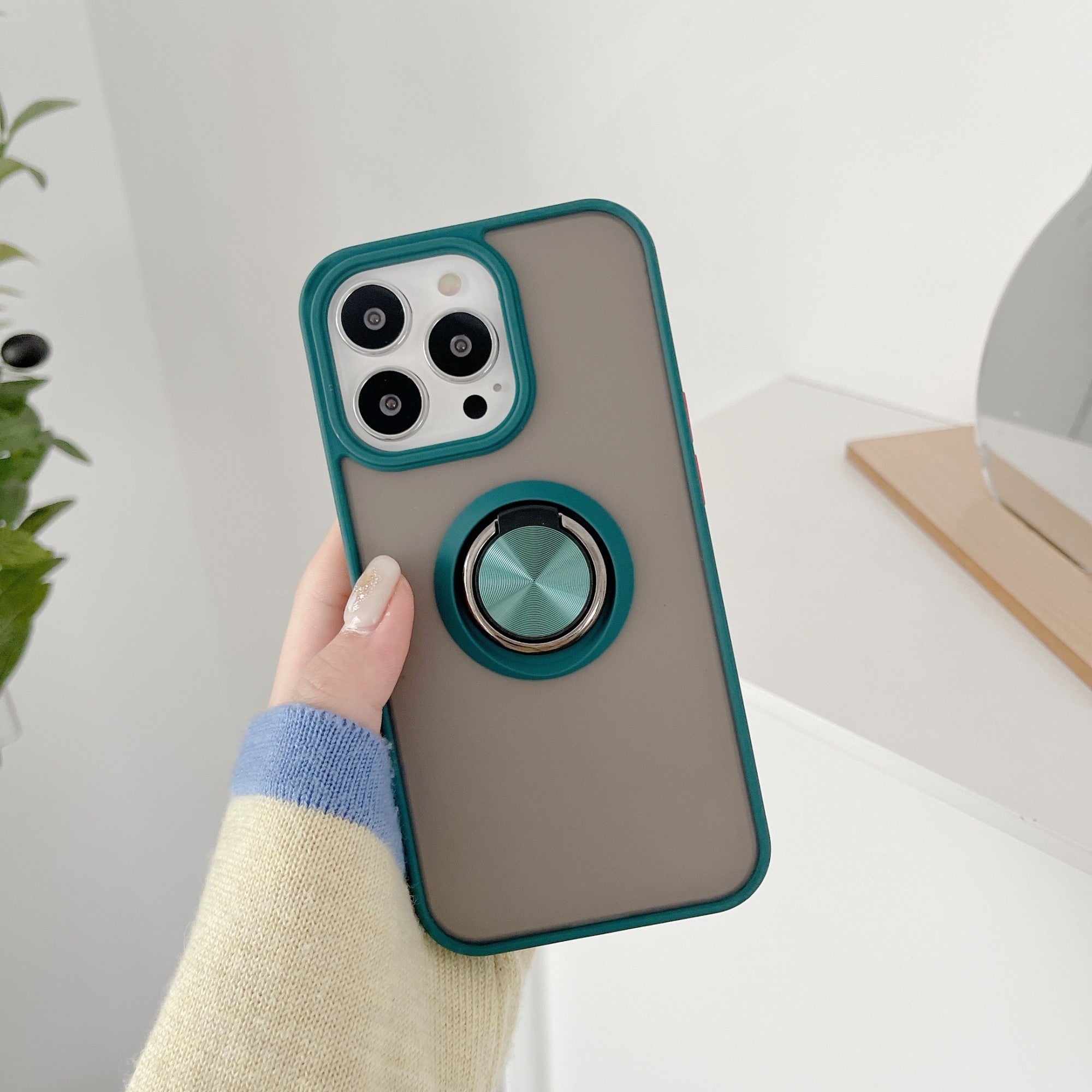 Husa de protectie Flippy compatibila cu Apple iPhone 13 Mini,Defender cu prindere inel,Verde-1