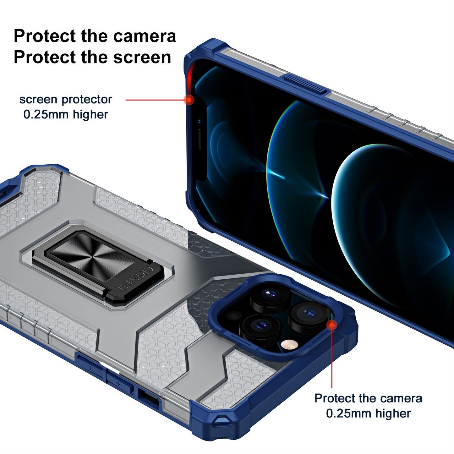 Husa de protectie Flippy compatibila cu Apple iPhone 13 Pro Acrylic Armor cu suport Albastru-2