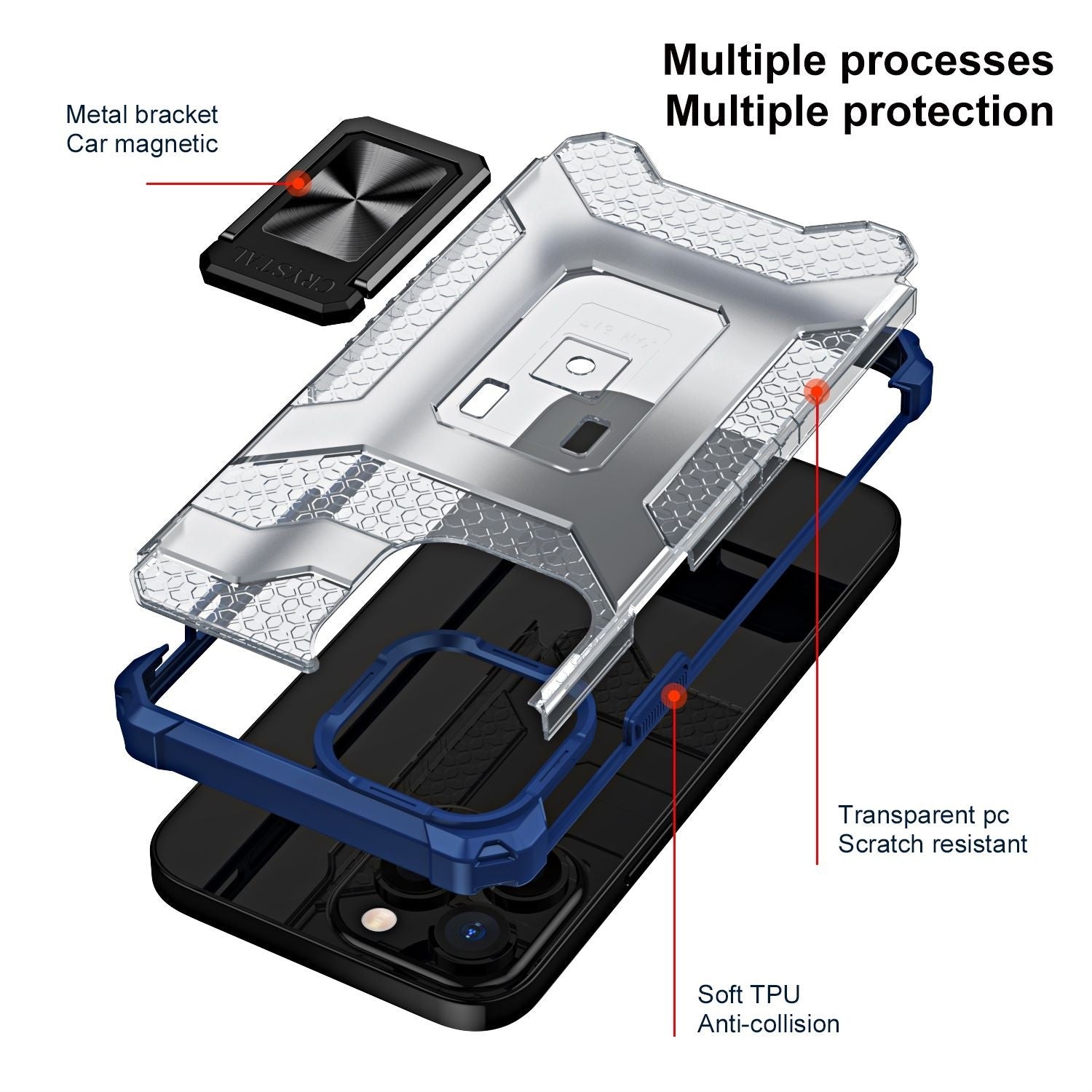 Husa de protectie Flippy compatibila cu Apple iPhone 13 Pro Acrylic Armor cu suport Albastru-3