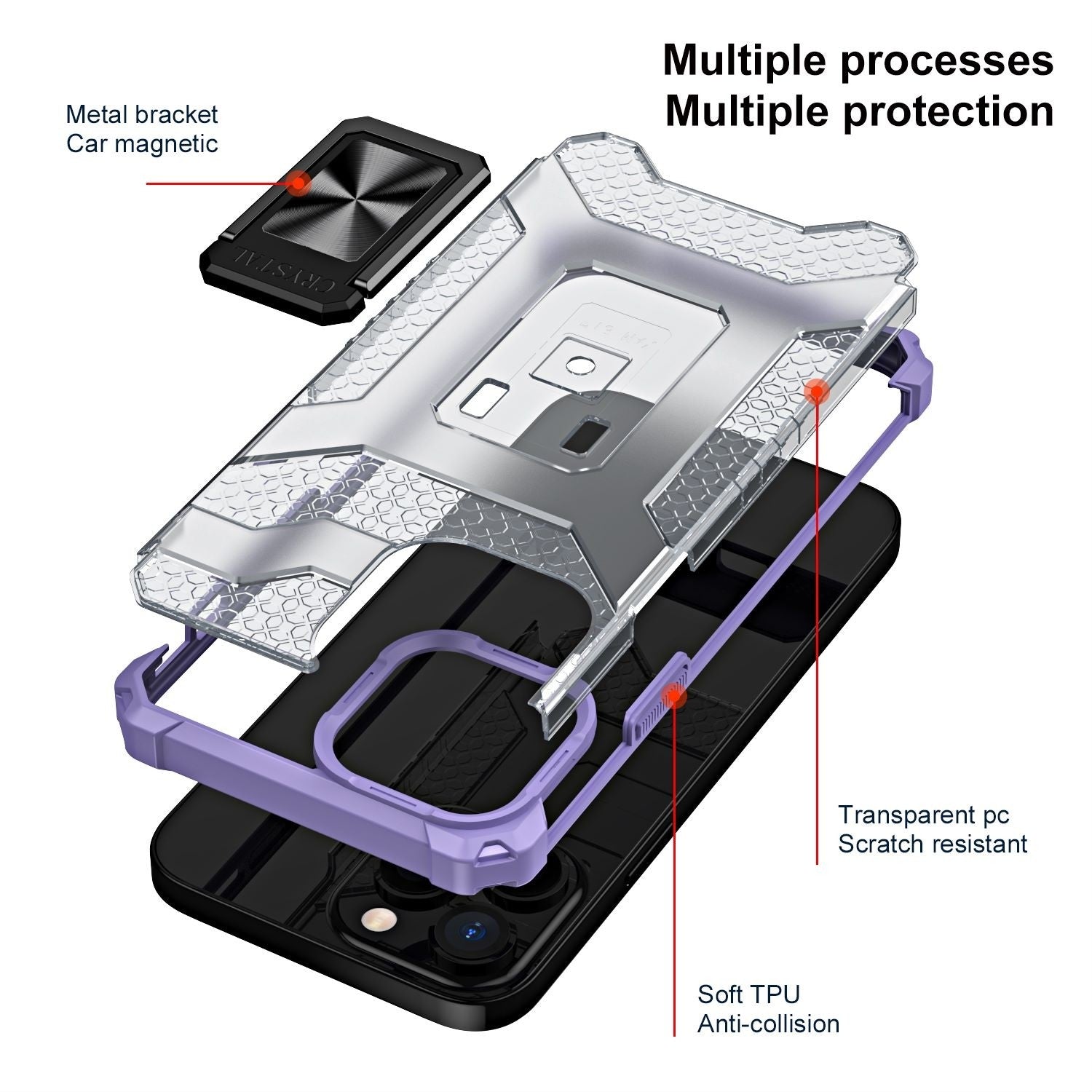 Husa de protectie Flippy compatibila cu Apple iPhone 13 Pro Acrylic Armor cu suport Mov-2