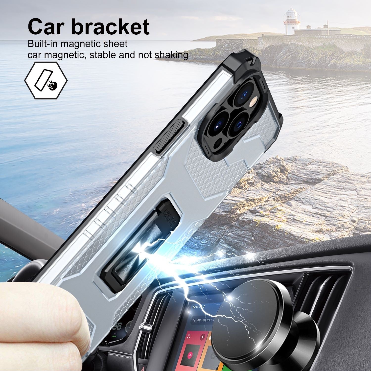 Husa de protectie Flippy compatibila cu Apple iPhone 13 Pro Acrylic Armor cu suport Negru-3