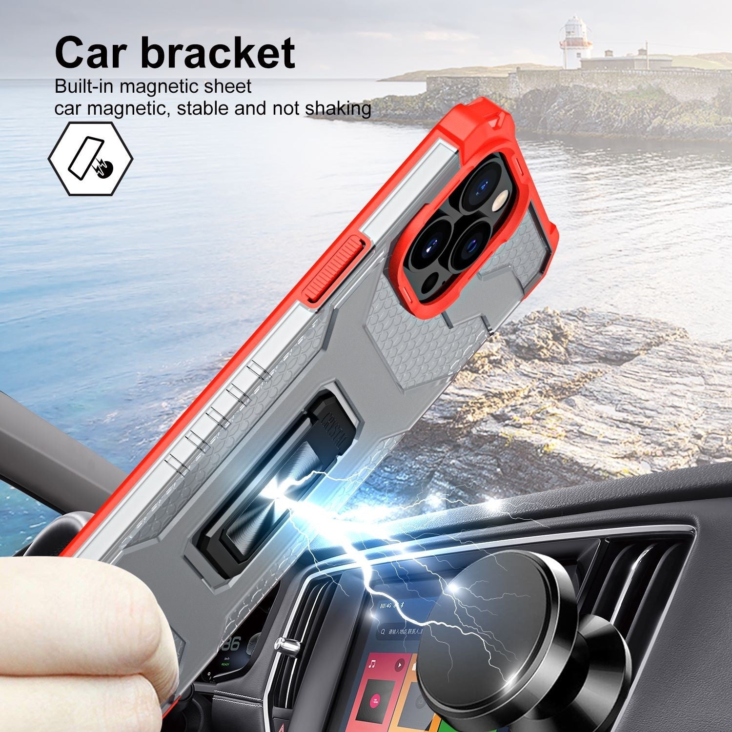 Husa de protectie Flippy compatibila cu Apple iPhone 13 Pro Acrylic Armor cu suport Rosu-1