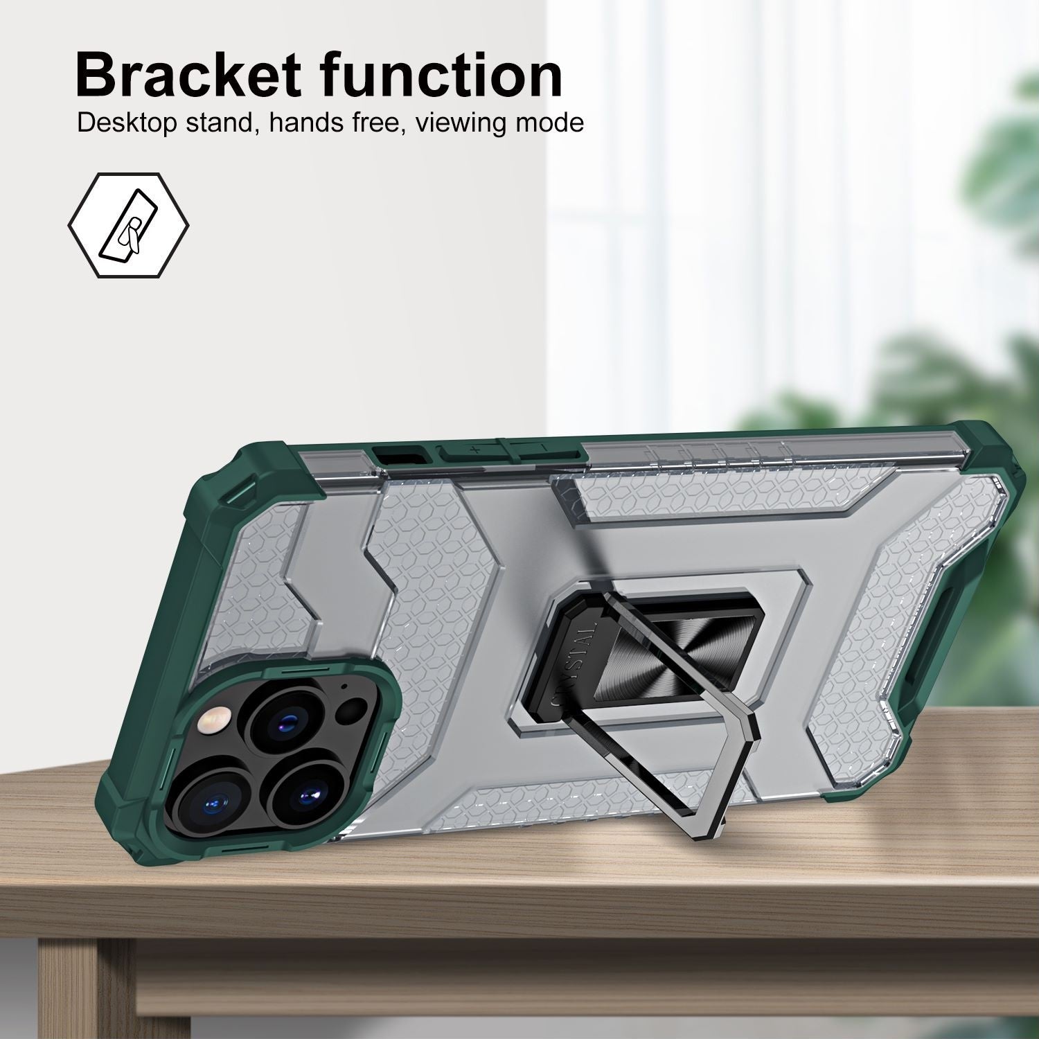 Husa de protectie Flippy compatibila cu Apple iPhone 13 Pro Acrylic Armor cu suport Verde Inchis-1