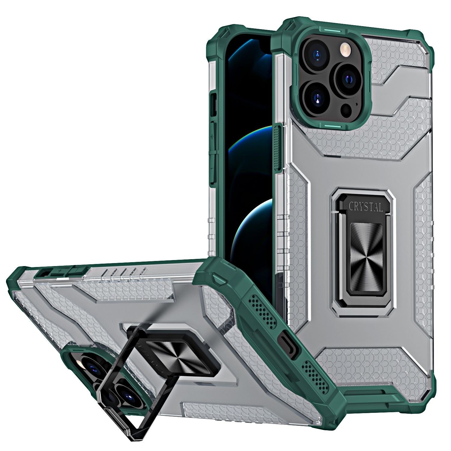 Husa de protectie Flippy compatibila cu Apple iPhone 13 Pro Acrylic Armor cu suport Verde Inchis-0