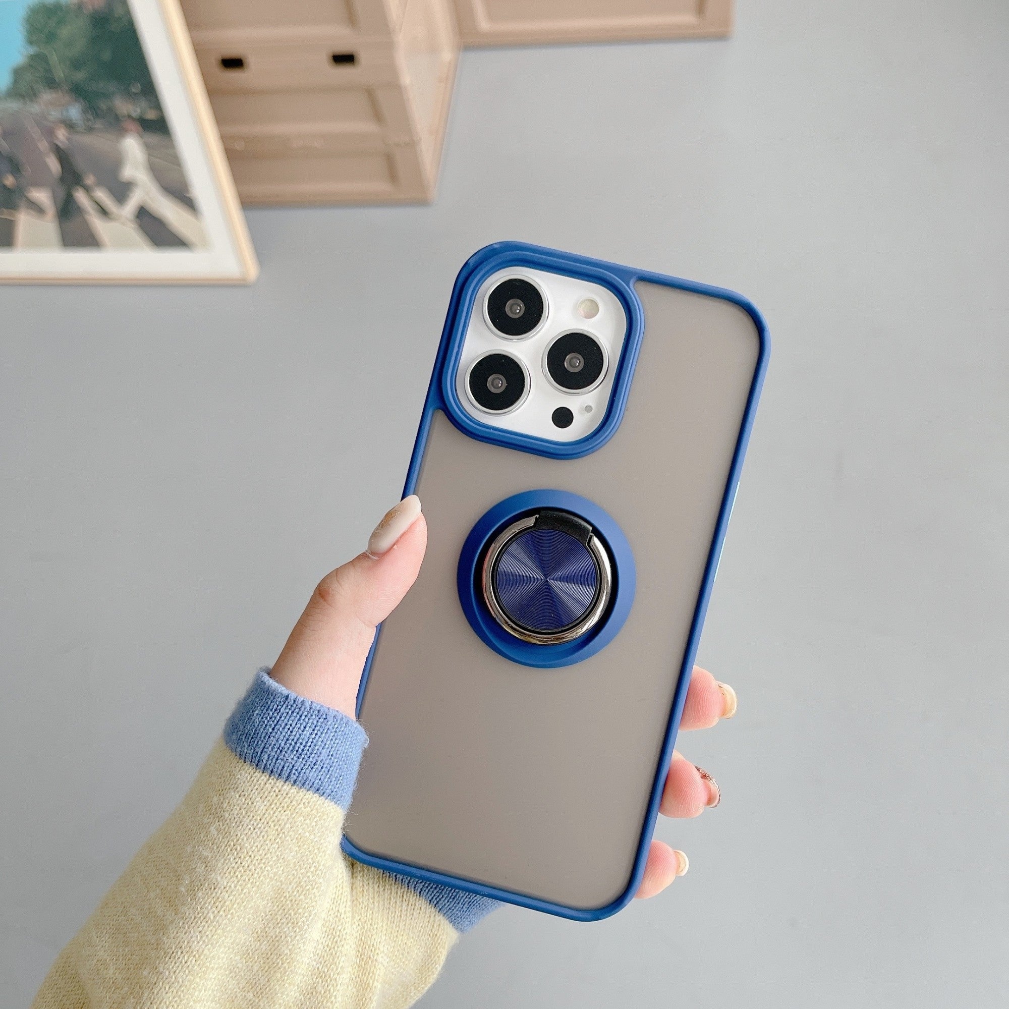 Husa de protectie Flippy compatibila cu Apple iPhone 13 Pro,Defender cu prindere inel,Albastru-1