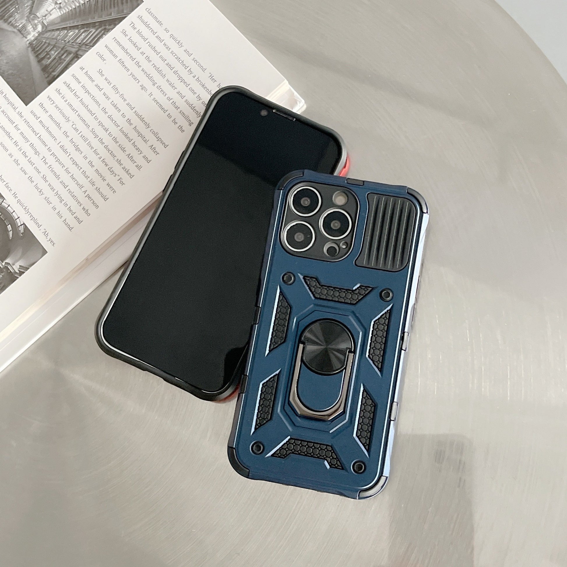 Husa de protectie Flippy compatibila cu Apple iPhone 13 Pro Defender Model 4 cu suport,Albastru-2