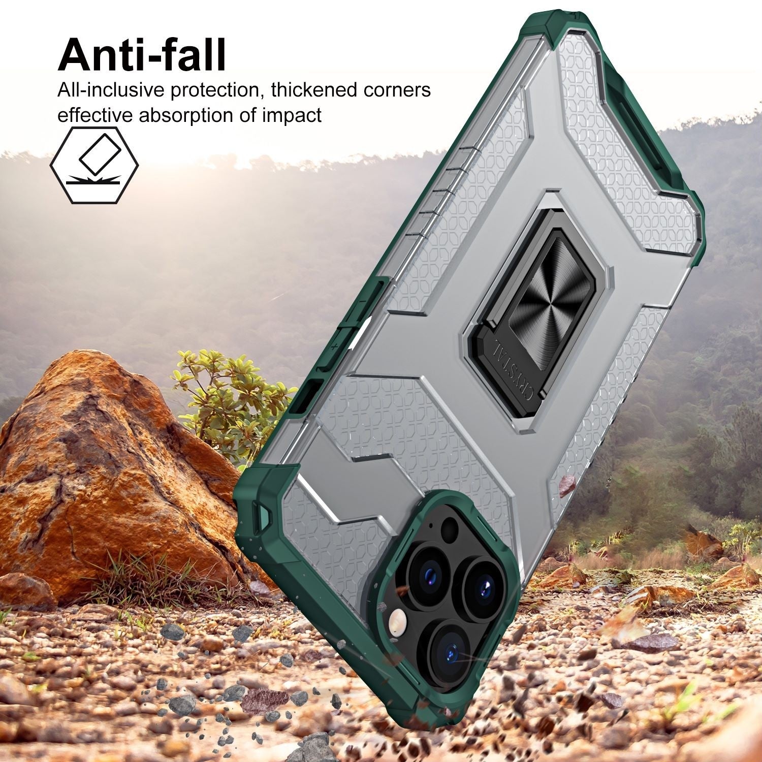 Husa de protectie Flippy compatibila cu Apple iPhone 13 Pro Max Acrylic Armor cu suport Verde Inchis-2