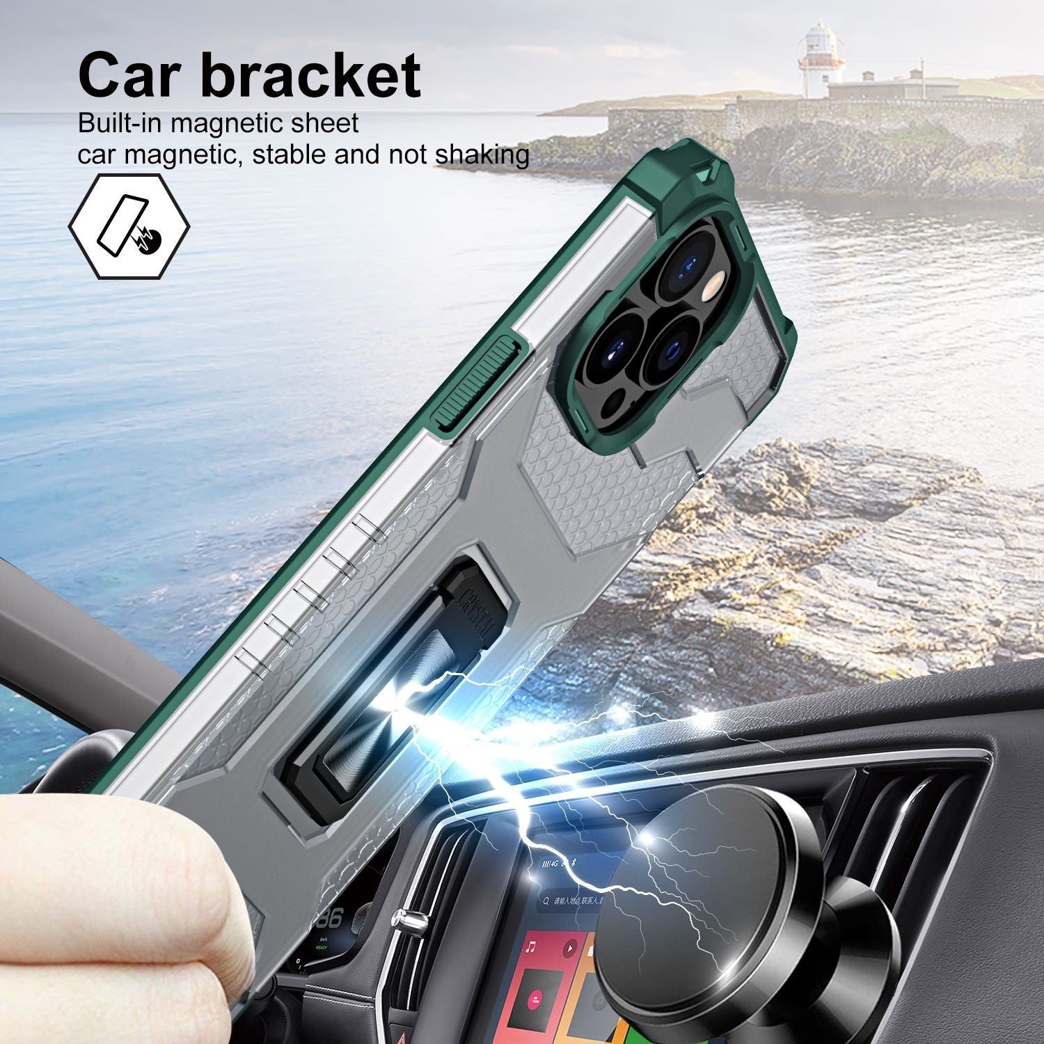 Husa de protectie Flippy compatibila cu Apple iPhone 13 Pro Max Acrylic Armor cu suport Verde Inchis-3