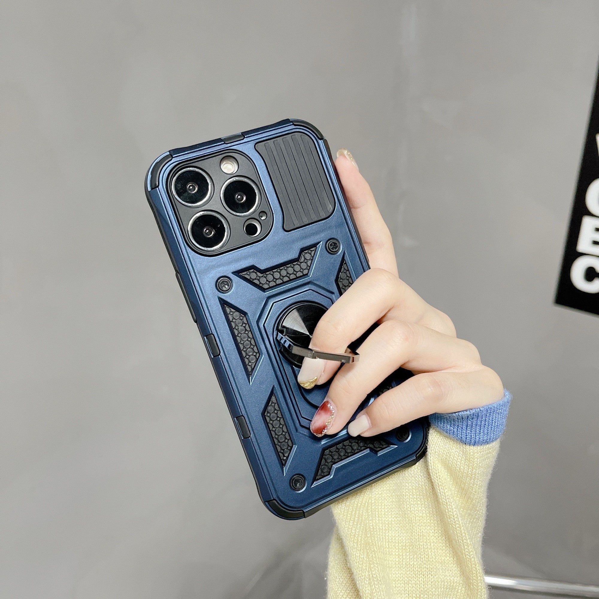 Husa de protectie Flippy compatibila cu Apple iPhone 13 Pro Max Defender Model 4 cu suport,Albastru-1