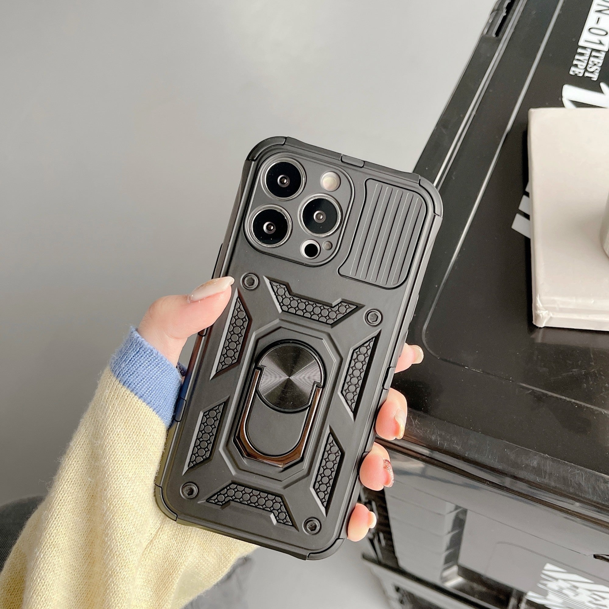Husa de protectie Flippy compatibila cu Apple iPhone 13 Pro Max Defender Model 4 cu suport,Negru-1