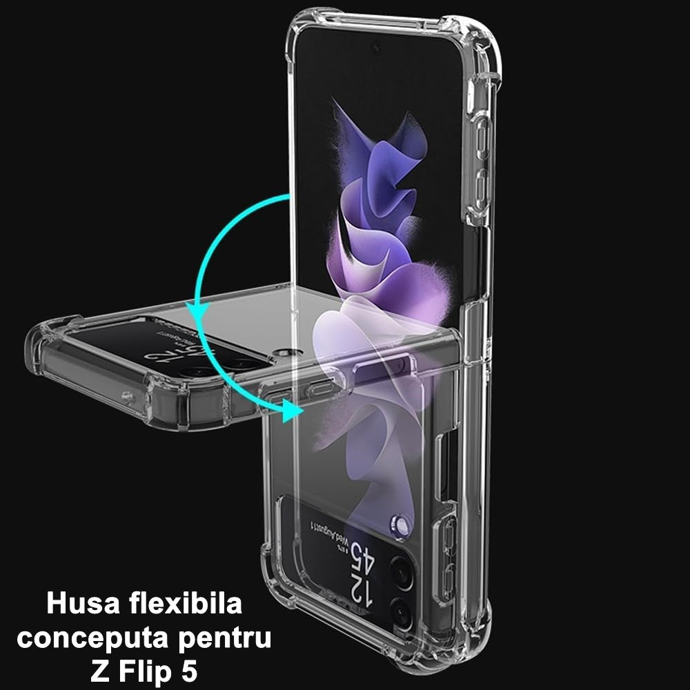 Husa de protectie Flippy compatibila cu Samsung Z Flip 5, MagSafe Blister, gaura mare camera, transparenta-2